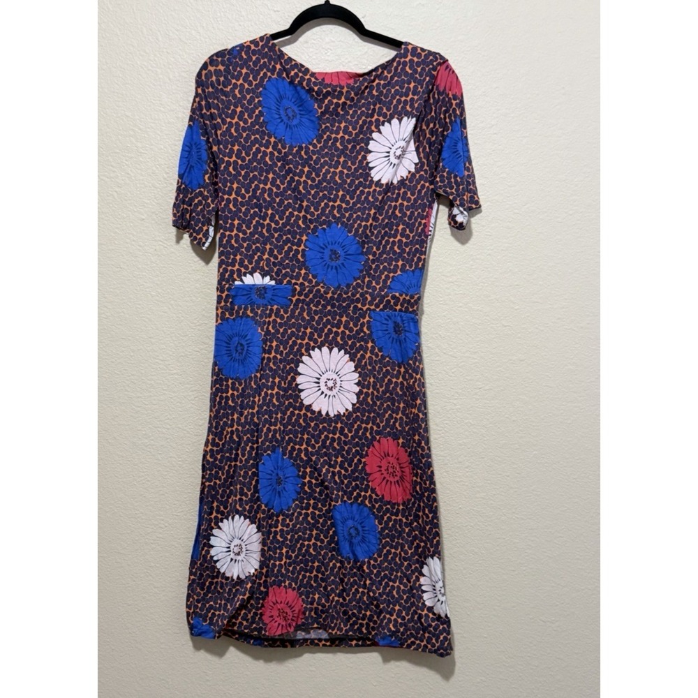 BODEN Dress Floral SZ 10 L Midweight Lined Orange Blue Cinched waist - Picture 7 of 7